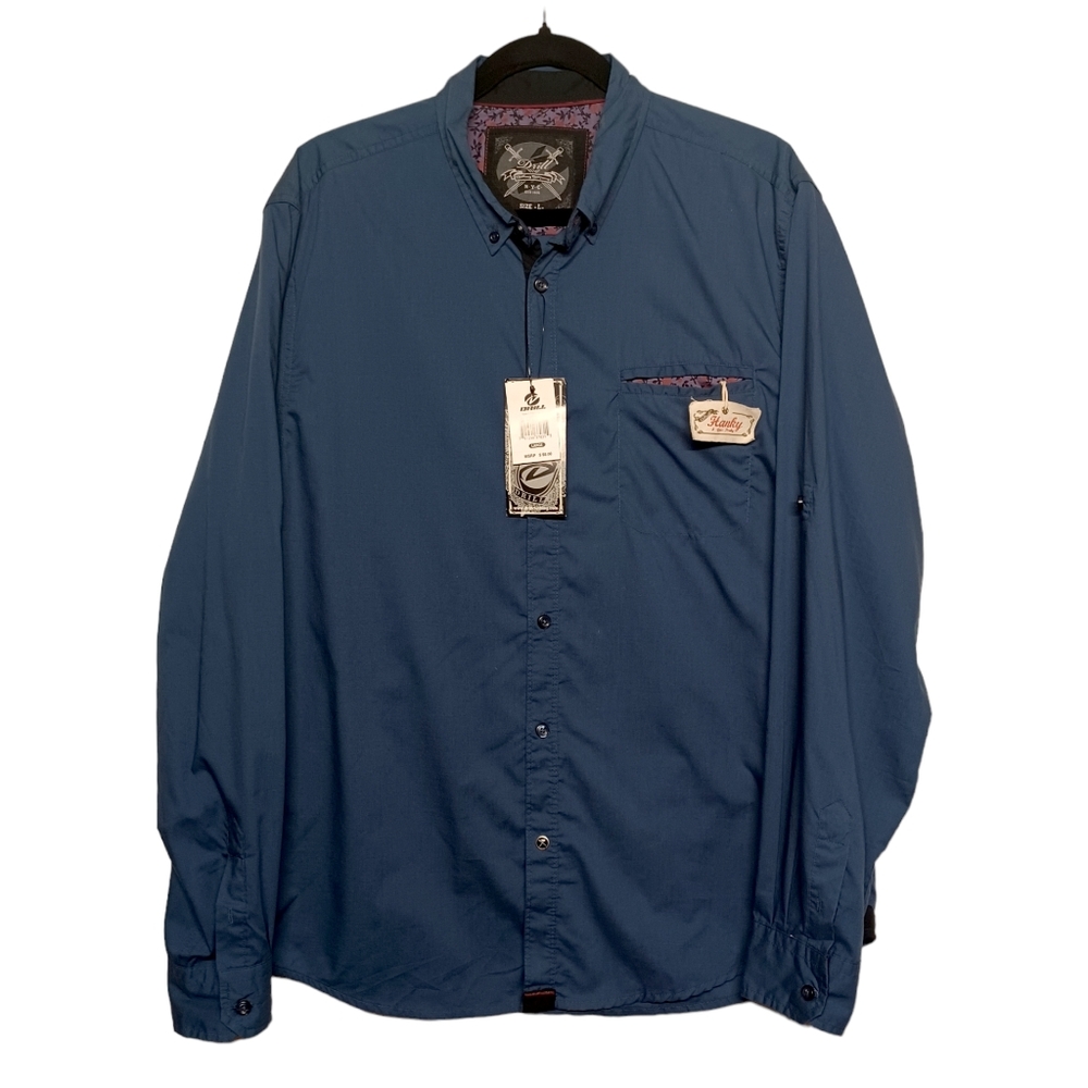 DRILL CLOTHING CO Blue Button Front Long Sleeve Men's Shirt Large NWT